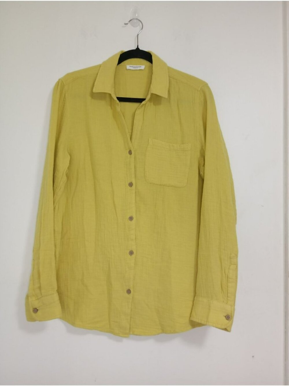 Beachlunchlounge Gauze Shirt Women's Yellow Button-Down 100% Cotton Size L Women